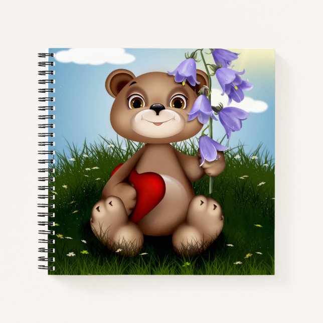 Cuaderno Oso sosteniendo ramo de flores-30926 (Anverso)