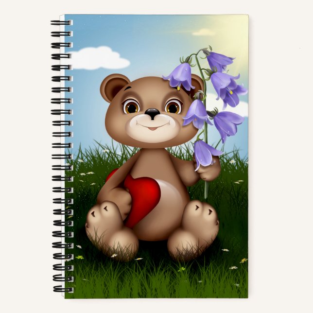 Cuaderno Oso sosteniendo ramo de flores-30926 (Anverso)