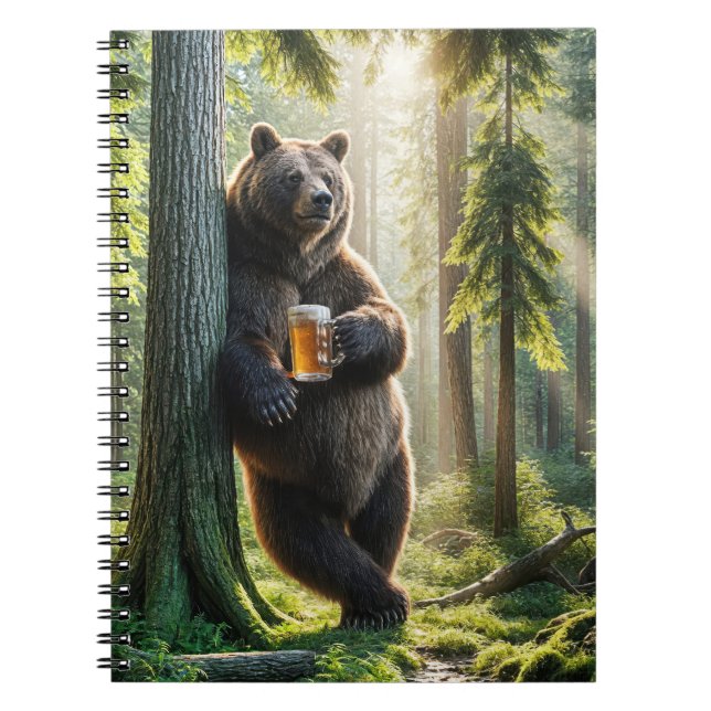 Cuaderno Oso sosteniendo una cerveza en el bosque (Frente)