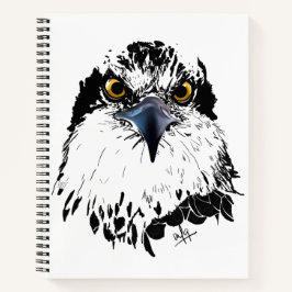 Cuaderno Osprey dibujando blanco negro con ojos perdidos