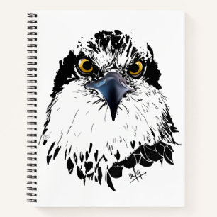 Cuaderno Osprey dibujando blanco negro con ojos perdidos