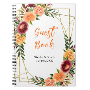 Cuaderno Otoño Burdeos y Flores Naranjas