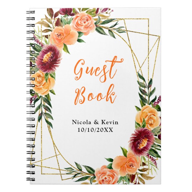 Cuaderno Otoño Burdeos y Flores Naranjas (Frente)
