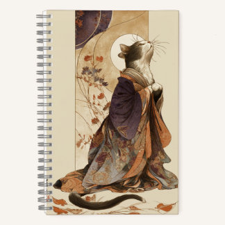 Cuaderno "Otoño ensoñador" Gato japonés con kimono Arte