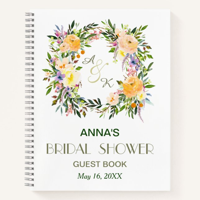 Cuaderno Otoño Floral Wreath Bridal Shower Guest Book (Anverso)