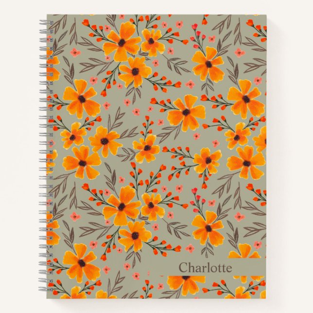 Cuaderno Otoño Patrón floral Sage Verde (Anverso)