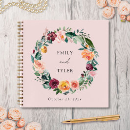 Cuaderno Otoño Rosa Floral Wreath Boda Guest Book