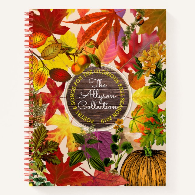 Cuaderno Otoño Sale Collage Monograma Madera de época (Anverso)