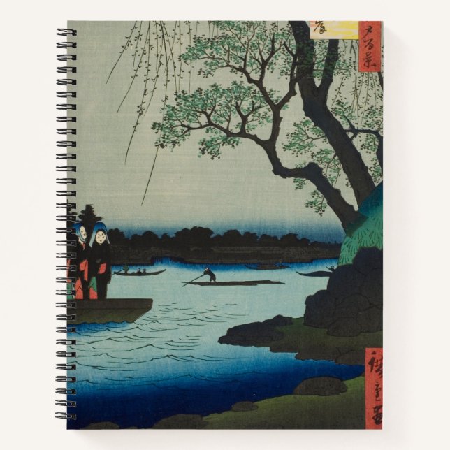 Cuaderno Oumaygashi - Vieja escena japonesa del río Edo (Anverso)
