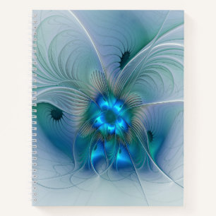 Cuaderno Ovaciones de pie, fractal azul turquesa abstracto