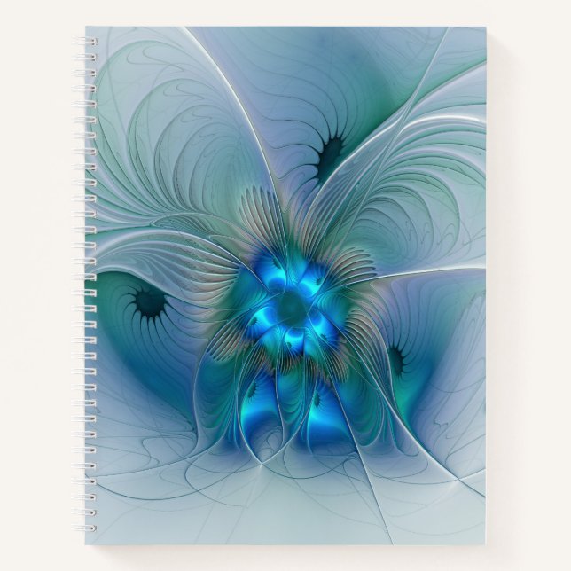 Cuaderno Ovaciones de pie, fractal azul turquesa abstracto (Anverso)