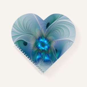 Cuaderno Ovaciones de pie, fractal azul turquesa abstracto