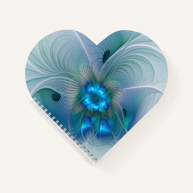 Cuaderno Ovaciones de pie, fractal azul turquesa abstracto (Anverso)