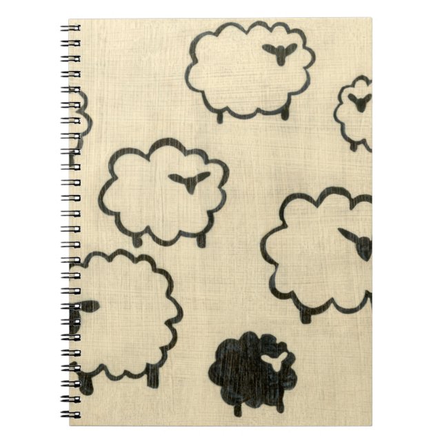 Cuaderno Ovejas blancas y negras sobre fondo crema (Frente)
