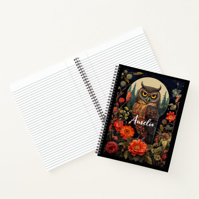 Cuaderno Owl at Night with a Full Moon (Interior)