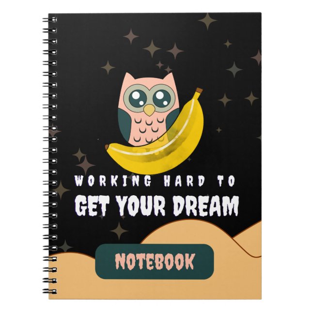 Cuaderno Owl Banana Moon Trabajando duro Cita de Sueño (Frente)