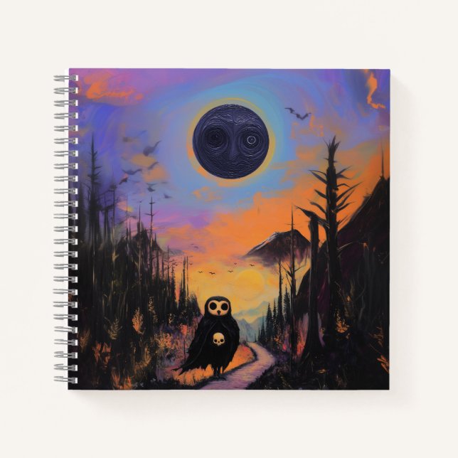 Cuaderno Owl Skull Black Moon Magic Mystical Witchen Arte d (Anverso)