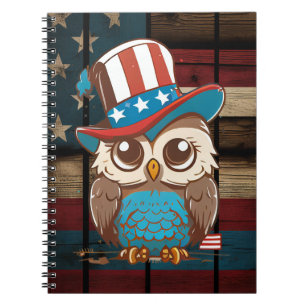 Cuaderno Owl USA Independence Day 4 de julio Lechuza nortea