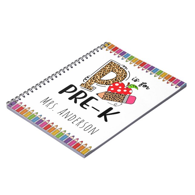 Cuaderno P es para el maestro de preescolar de vuelta a la  (Lado Izquierdo)