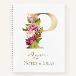 Cuaderno P Letra Gold Monograma Blanco Rosa Magenta Florenc