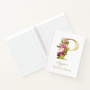 Cuaderno P Letra Gold Monograma Blanco Rosa Magenta Florenc