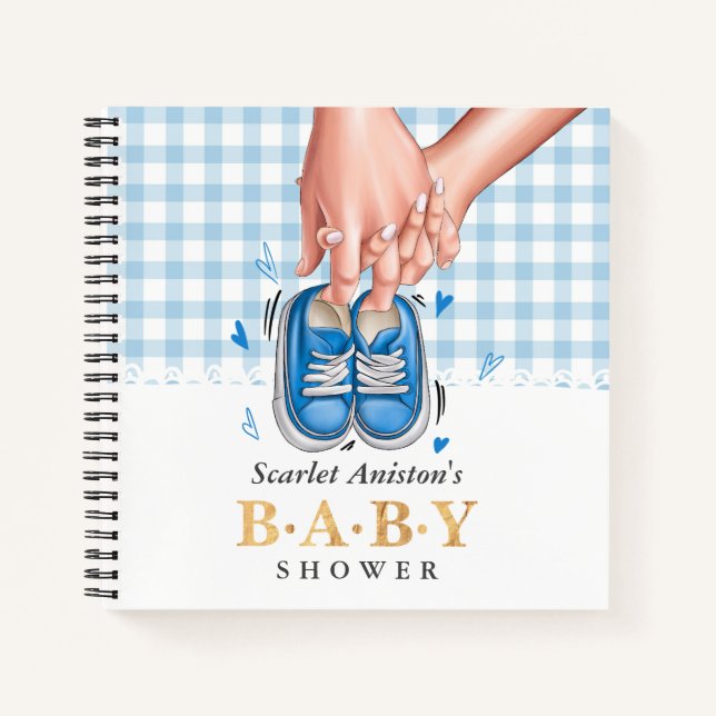 Cuaderno Padres manos con zapatos Baby Shower Guest Book (Anverso)