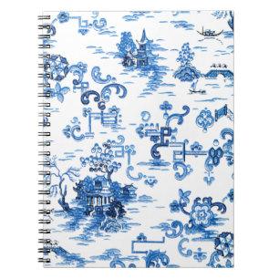 Cuaderno Pagoda Chinoiserie clásica azul y blanco