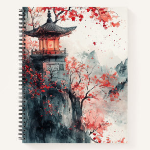 Cuaderno Pagoda de Sakura Carmesí Acuarela