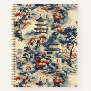 Cuaderno Pagodas Serene en un paisaje montañoso