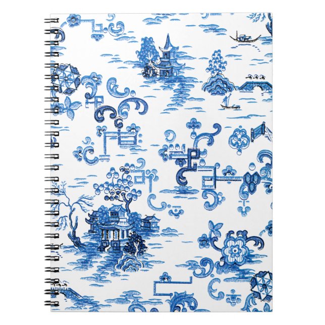 Cuaderno Pagoserie Chinoiserie clásica azul y blanco (Frente)