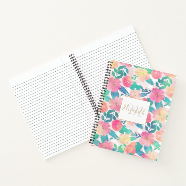 Cuaderno Paint Blue Hand Paint Floral Girly Design (Interior)