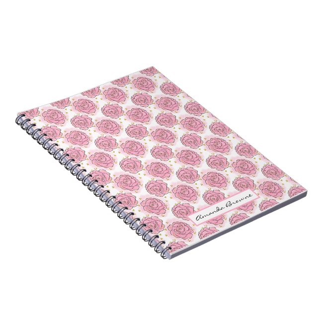 Cuaderno Painted pink roses and gold glitter notebook (Lado Derecho)