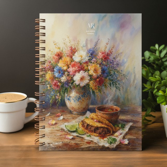 Cuaderno Painterly Floral Birria Tacos | Custom Monogram (Subido por el creador)