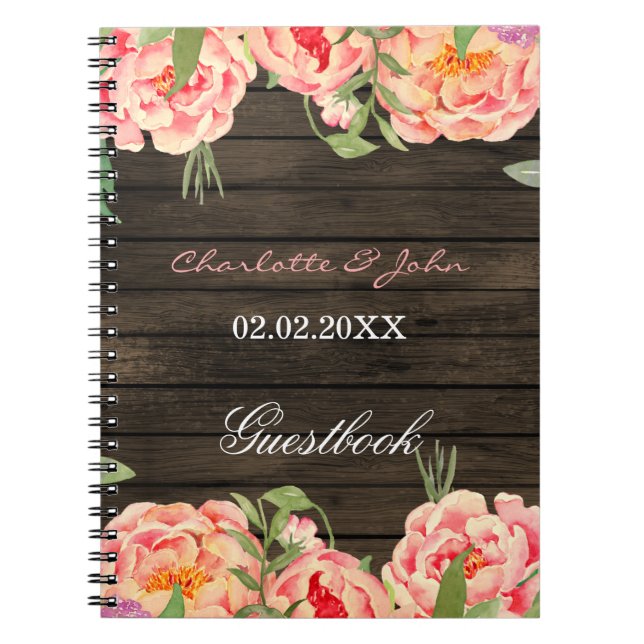 Cuaderno País Rústico Peony Barn Wood Boda (Frente)