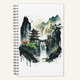 Cuaderno Paisaje antiguo de la tinta china con cascada