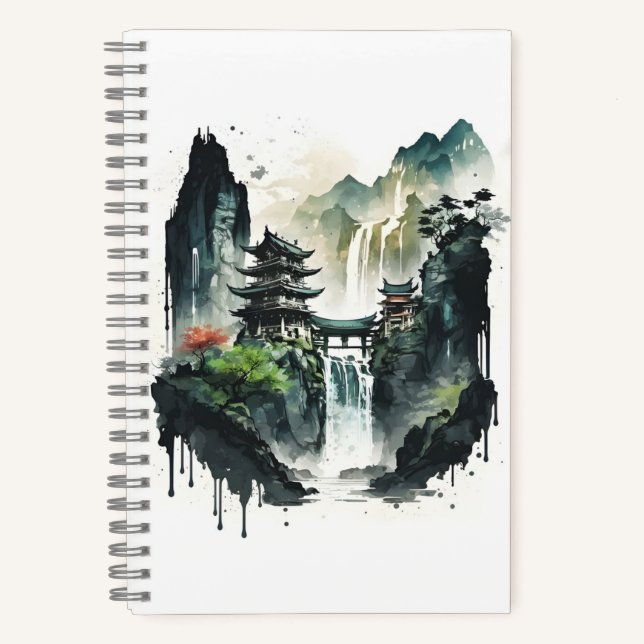 Cuaderno Paisaje antiguo de la tinta china con cascada (Anverso)