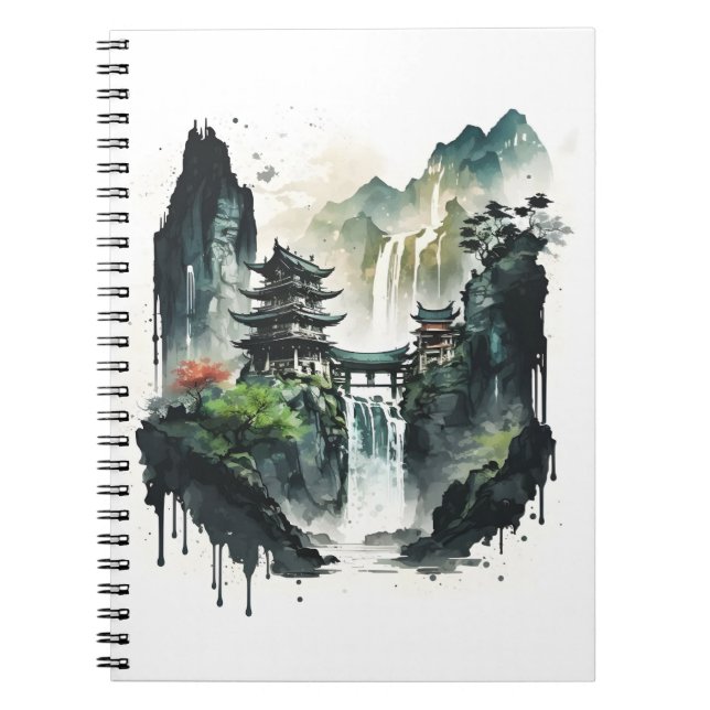 Cuaderno Paisaje antiguo de la tinta china con cascada (Frente)