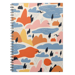 Cuaderno Paisaje colorido, montañas, lagos, sin costuras.