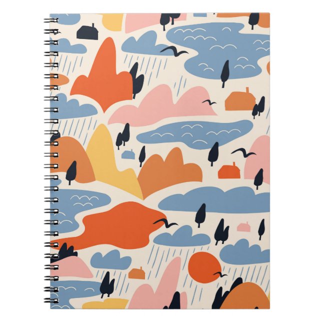 Cuaderno Paisaje colorido, montañas, lagos, sin costuras. (Frente)