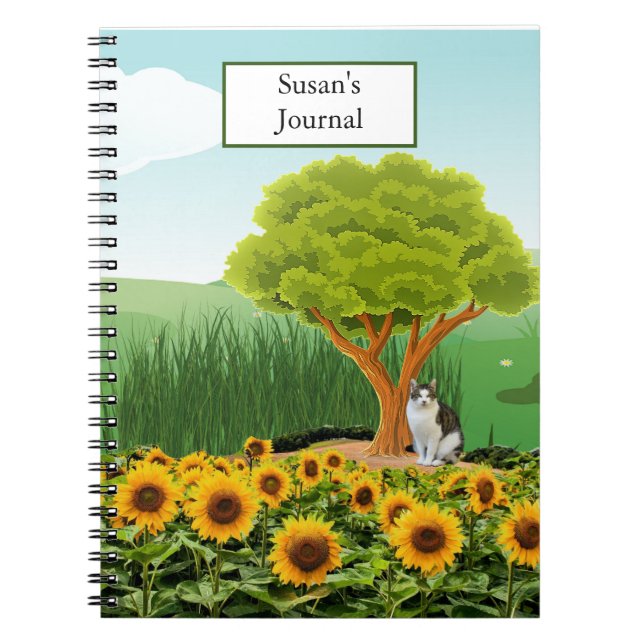 Cuaderno Paisaje con girasoles / Añadir tu nombre diario (Frente)