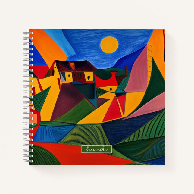 Cuaderno Paisaje de aldea abstracta colorida personalizada  (Anverso)