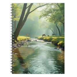 Cuaderno Paisaje de bosque tranquilo con reflexión clara so