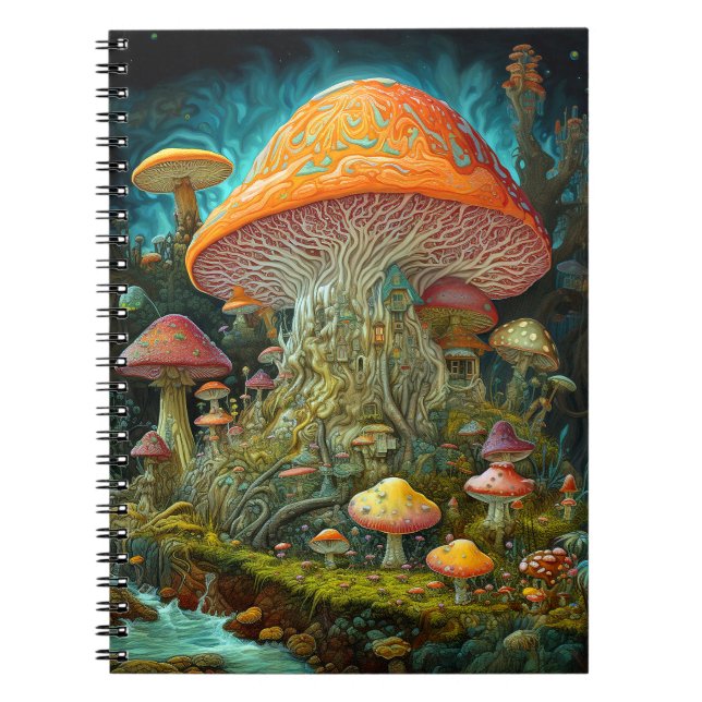 Cuaderno Paisaje de hongos Surreal Fantasía Arte (Frente)