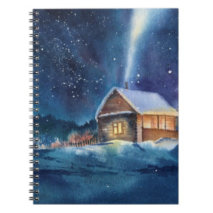 Cuaderno Paisaje de invierno de acuarela dibujado a mano