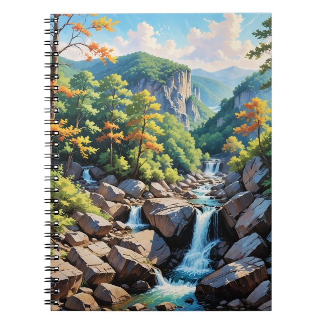 Cuaderno Paisaje de la cascada de Serene Mountain (Frente)