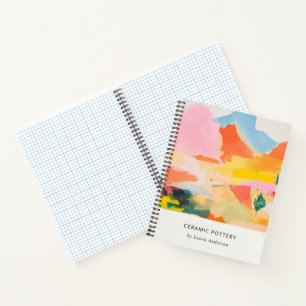 Cuaderno Paisaje de montaña abstracto boho rosa azul naranj
