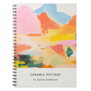 Cuaderno Paisaje de montaña abstracto boho rosa azul naranj