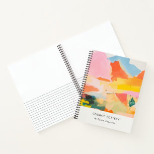 Cuaderno Paisaje de montaña abstracto boho rosa azul naranj