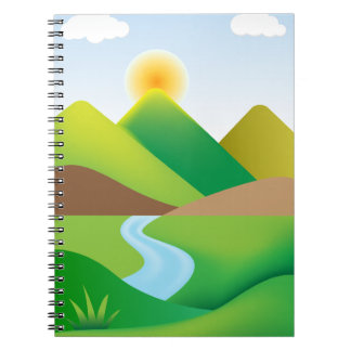 Cuaderno Paisaje de montaña verde con bloc de notas de foto