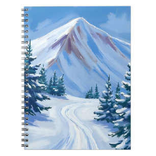 Cuaderno Paisaje de naturaleza de nieve en acuarela de mont